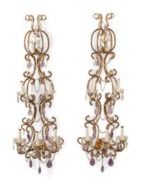 A Pair of Italian Eight-light Beaded Wall Sconces — 19TH/20TH CENTURY