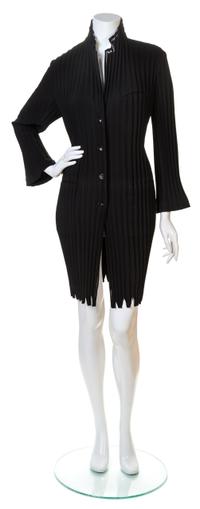 An Issey Miyake Black Pleated Coat, Size medium.