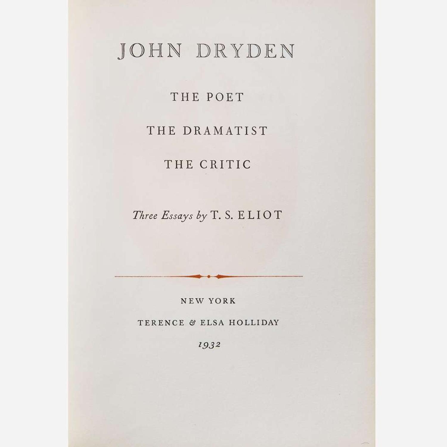 [Literature] Eliot, T.S. Group of 2 Titles: One Inscribed and One Signed