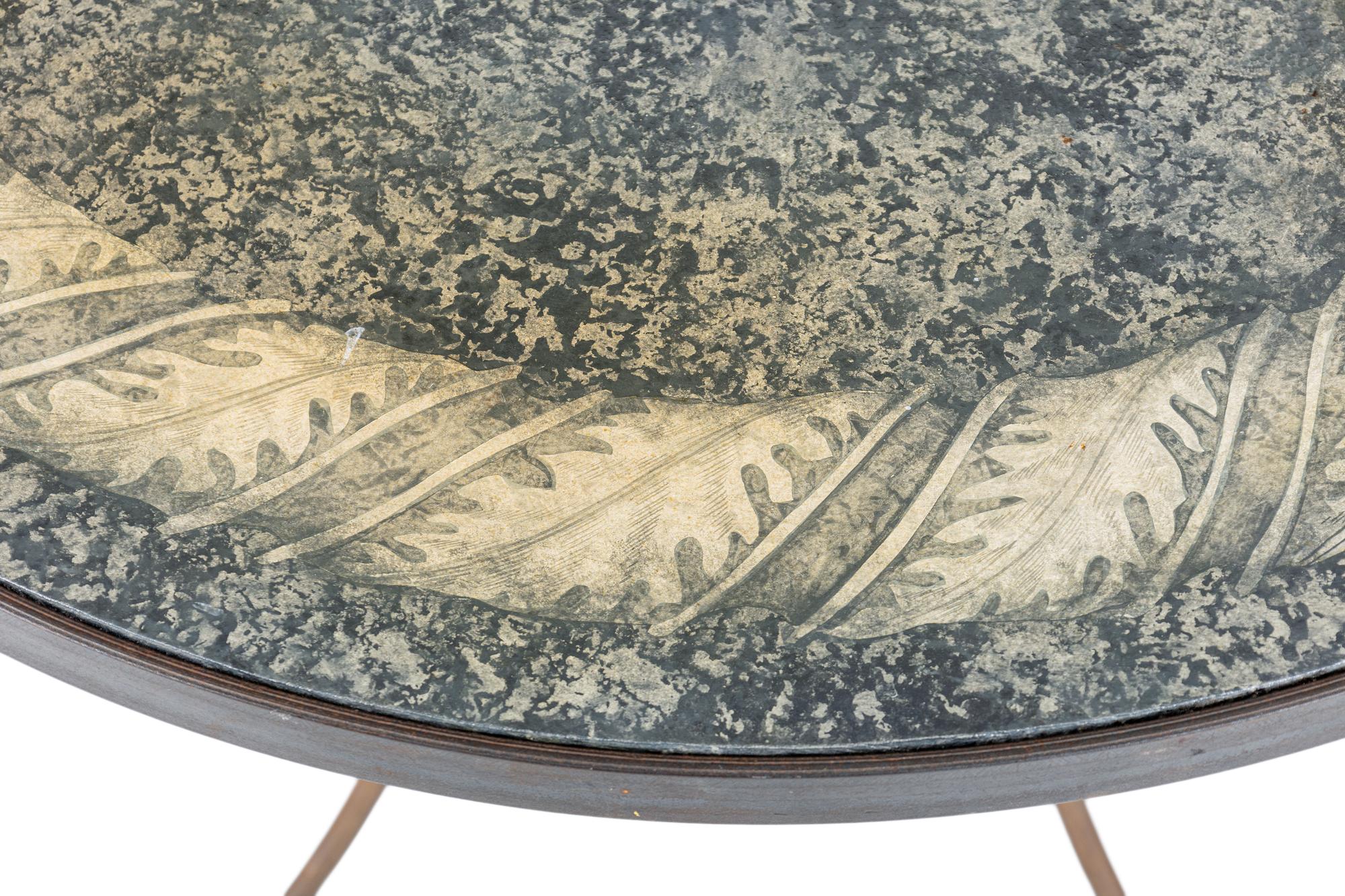 A Steel and Faux Scagliola-Painted Side Table