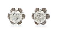 A Pair of White Gold and Diamond Stud Earrings, 1.30 dwts.