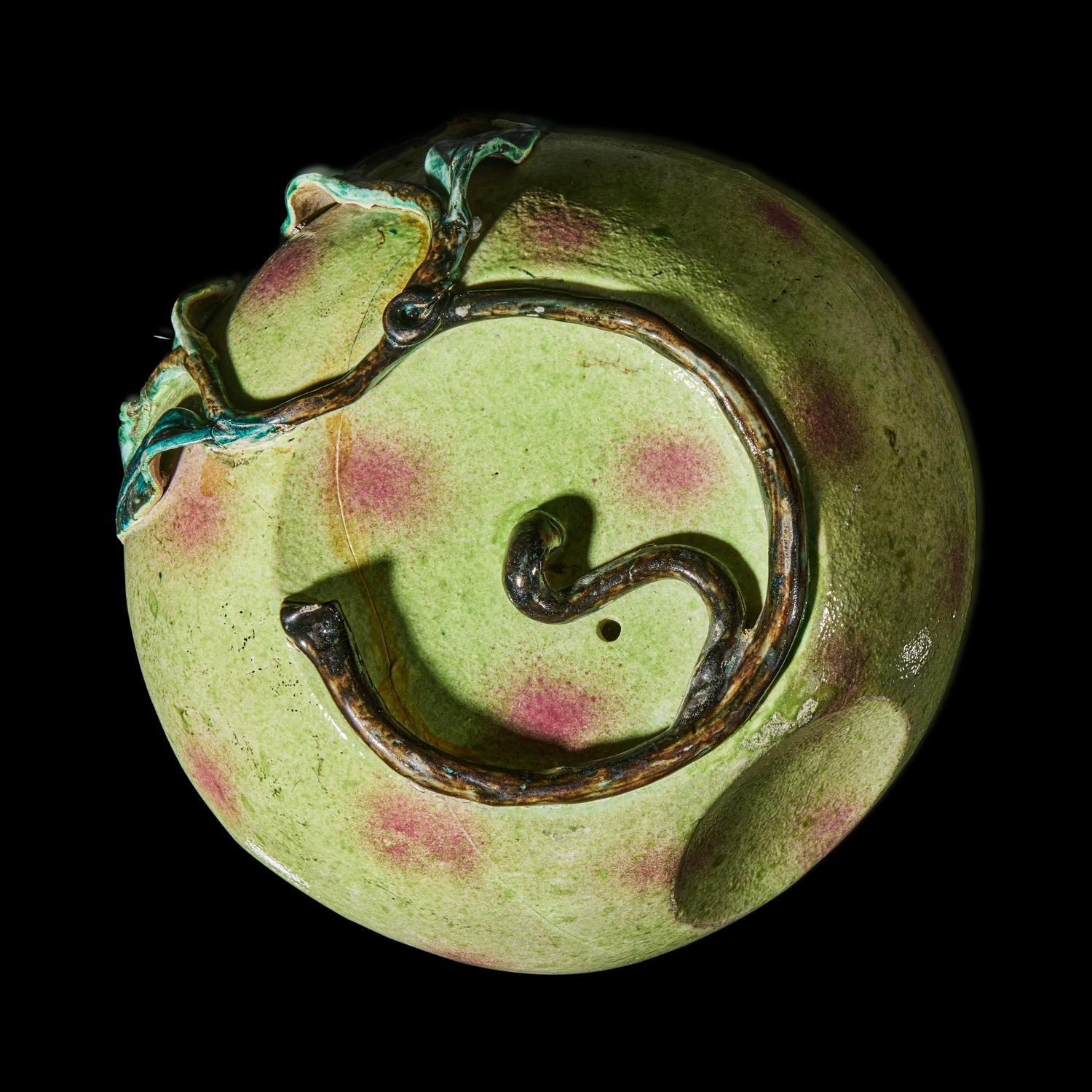 A Large Chinese Famille Rose Model of a Peach, 20th Century 近代 粉彩大壽桃擺件 帶木座