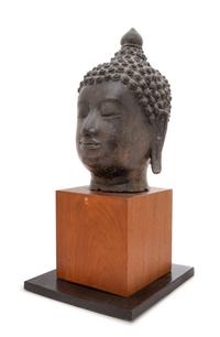 A Thai Bronze Buddha Head Height 15 inches. — 18TH CENTURY