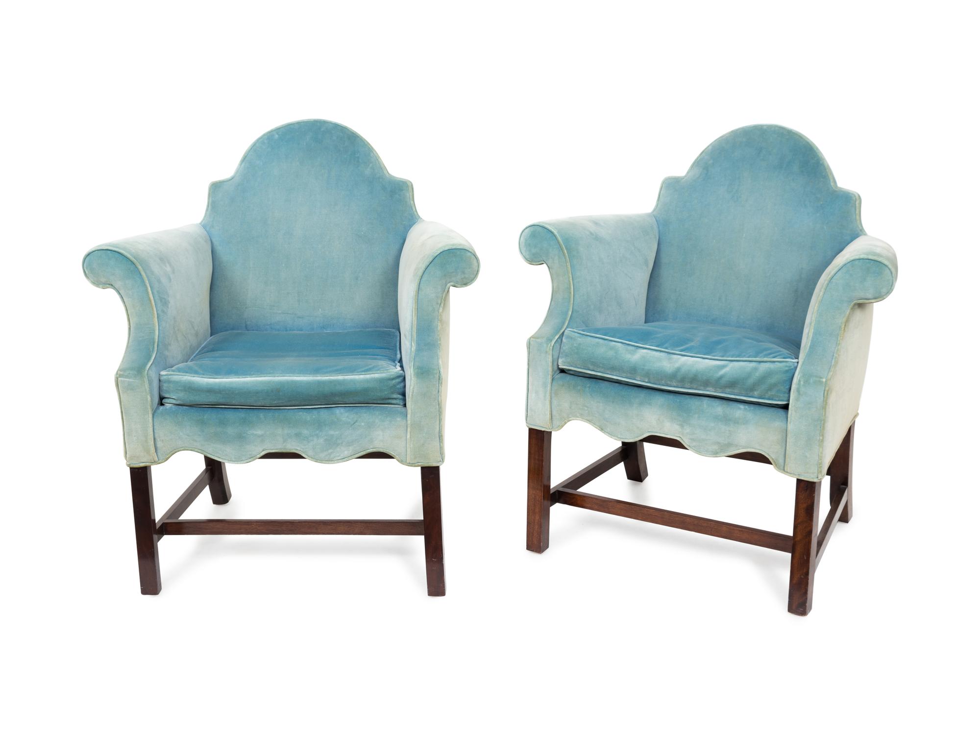 A Pair of Velvet Upholstered Club Chairs — 20TH CENTURY