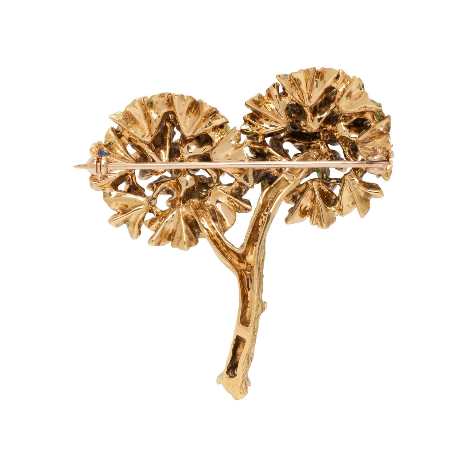 YELLOW GOLD, ENAMEL AND DIAMOND BROOCH