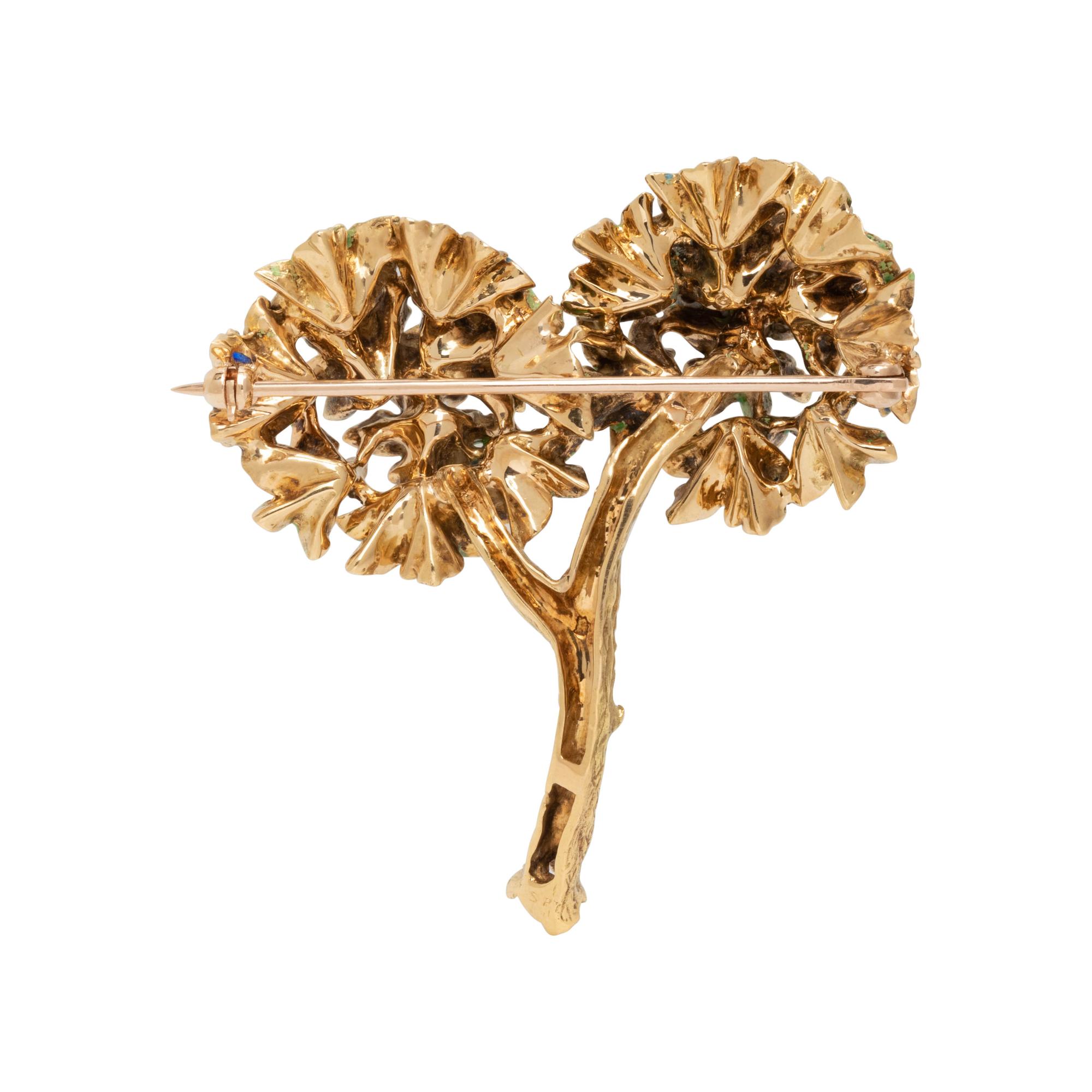 YELLOW GOLD, ENAMEL AND DIAMOND BROOCH