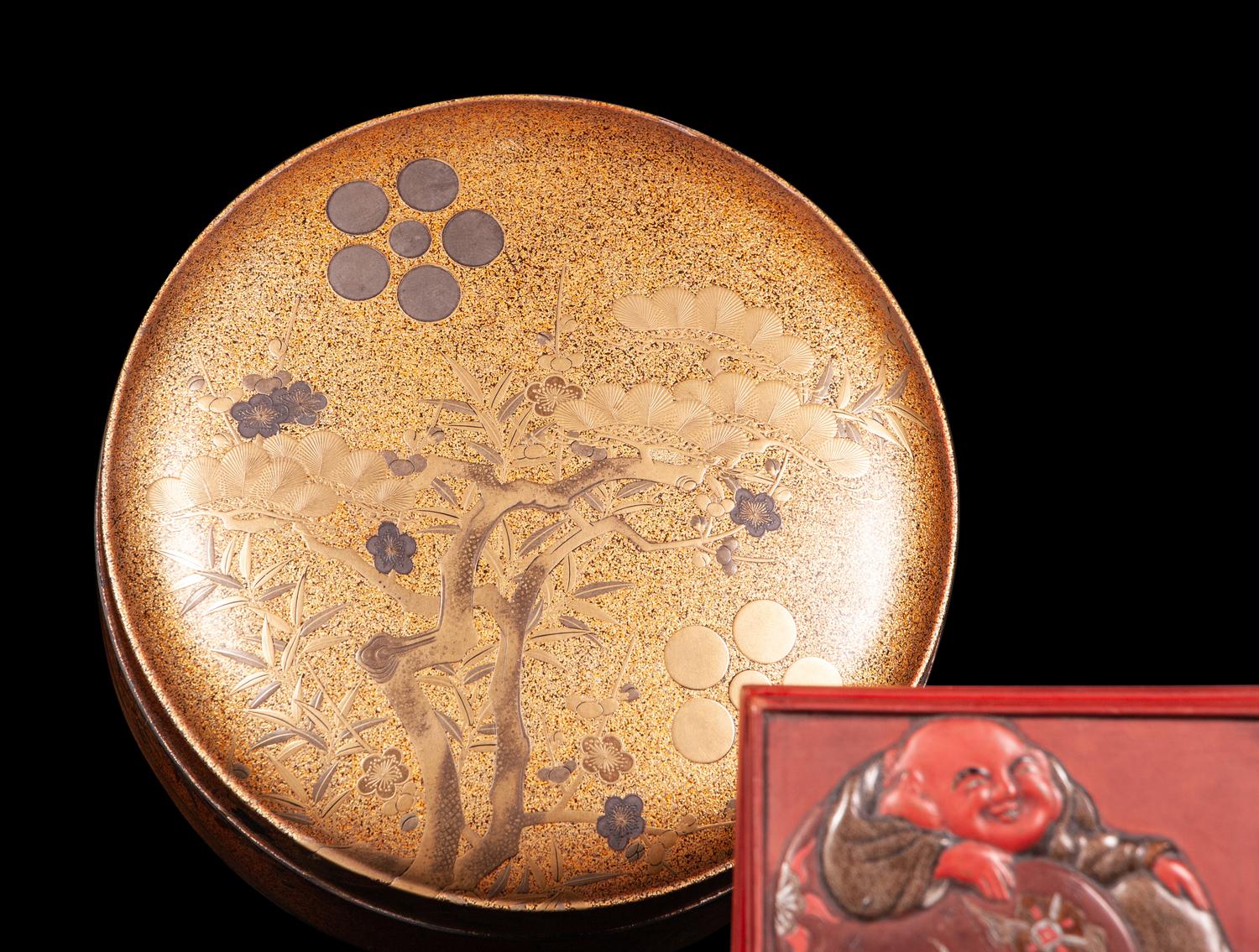 Six Japanese Covered Boxes and A Chinese Export Silver Hinged Box