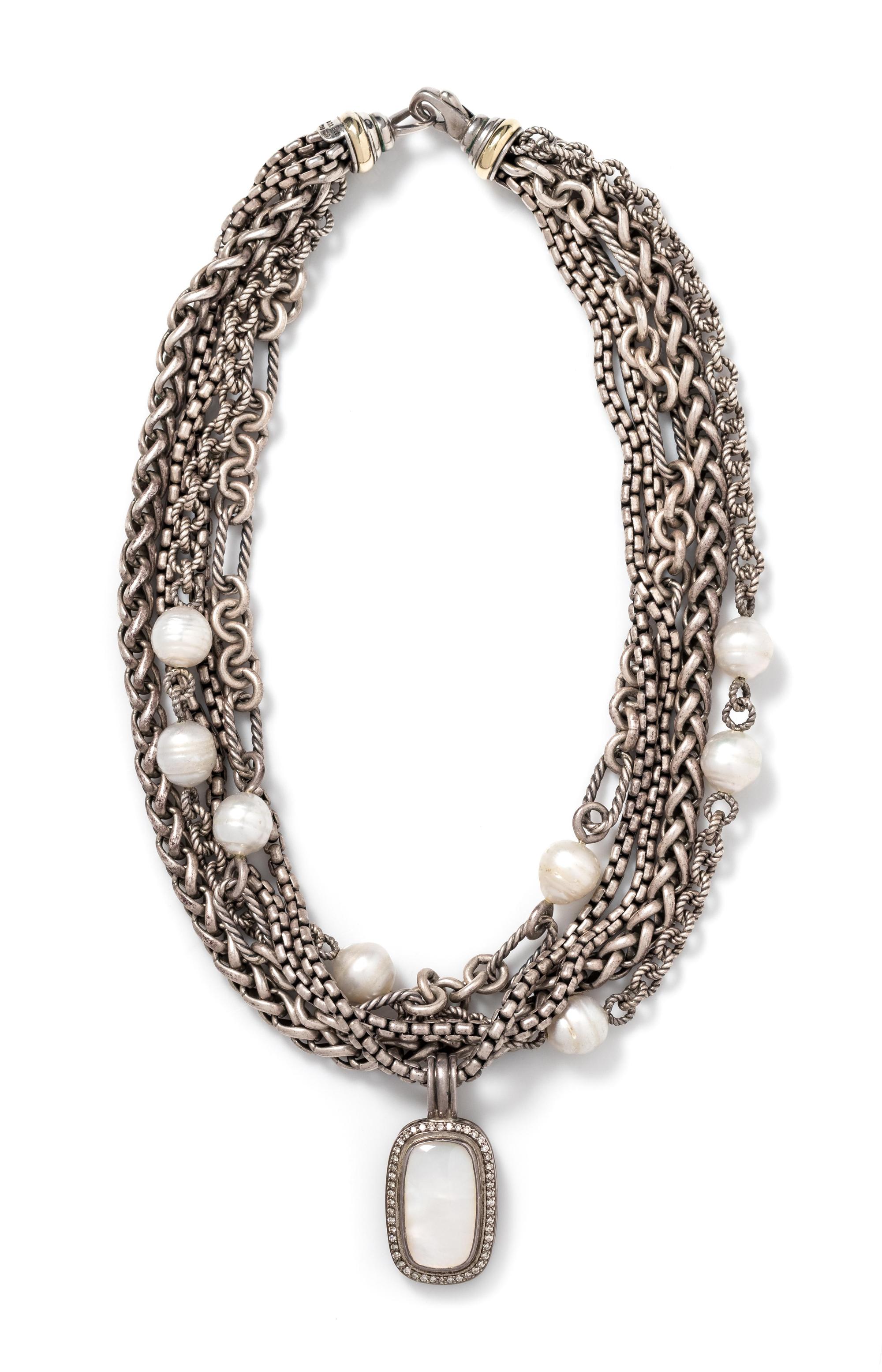 DAVID YURMAN, MOTHER-OF-PEARL, DIAMOND AND CULTURED PEARL PENDANT/NECKLACE