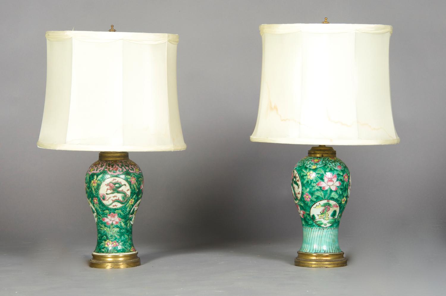 A Pair of Chinese Porcelain Vases, Height overall 23 inches.