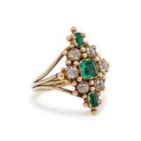 SYNTHETIC EMERALD AND DIAMOND RING