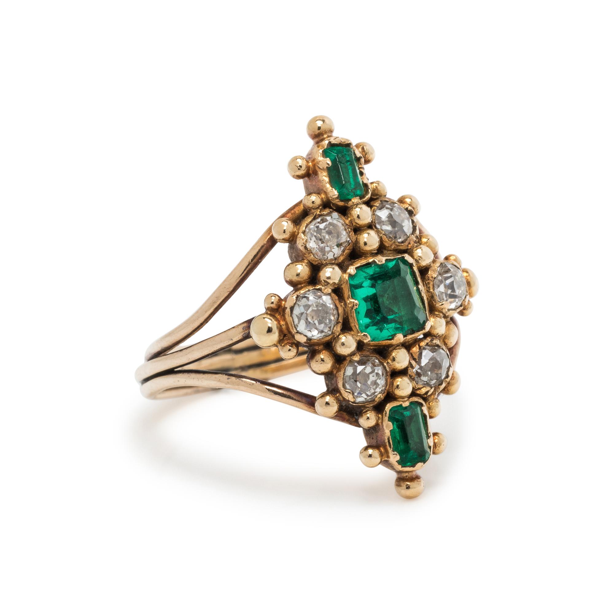 SYNTHETIC EMERALD AND DIAMOND RING