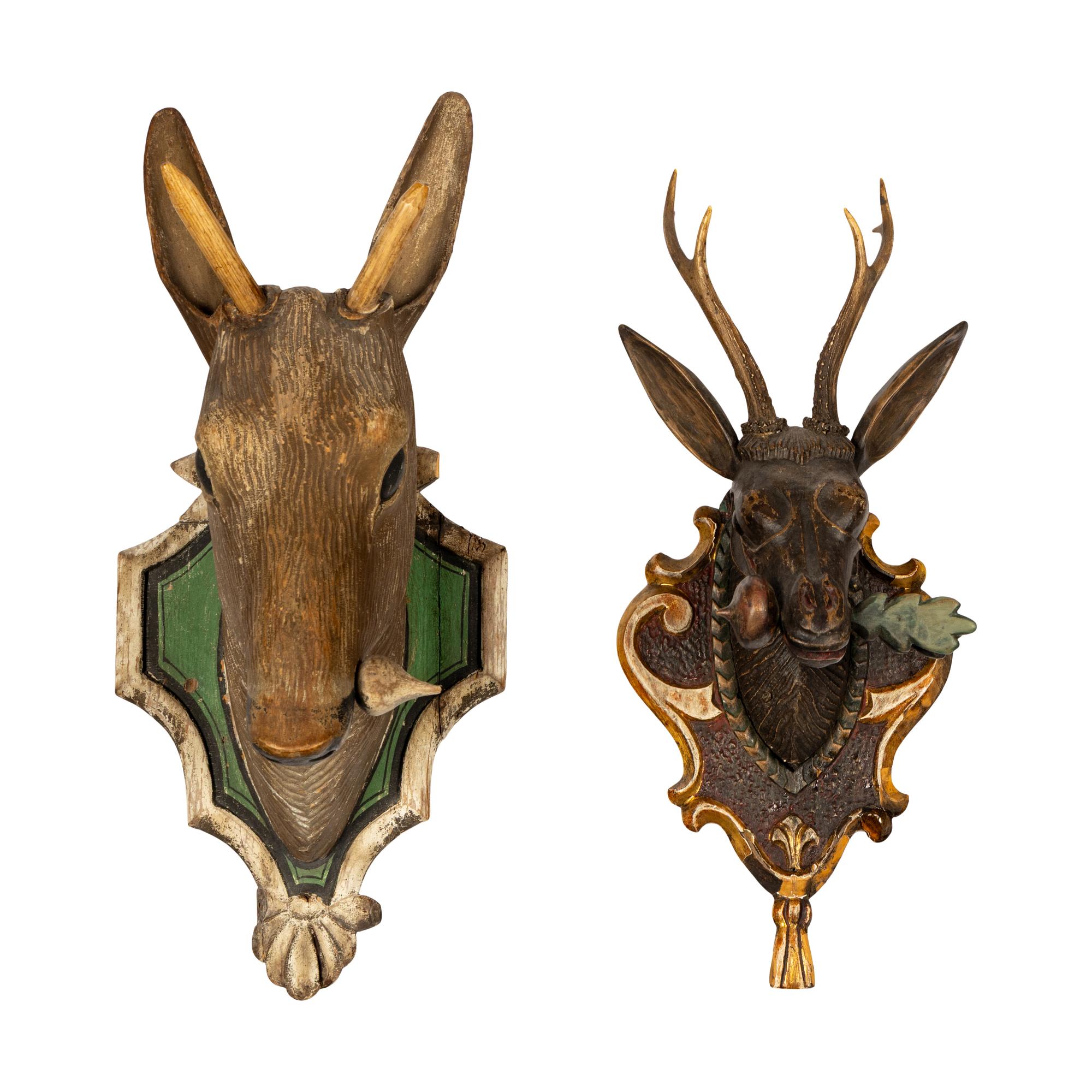 Two Carved and Painted Wood Deer Shoulder Mounts