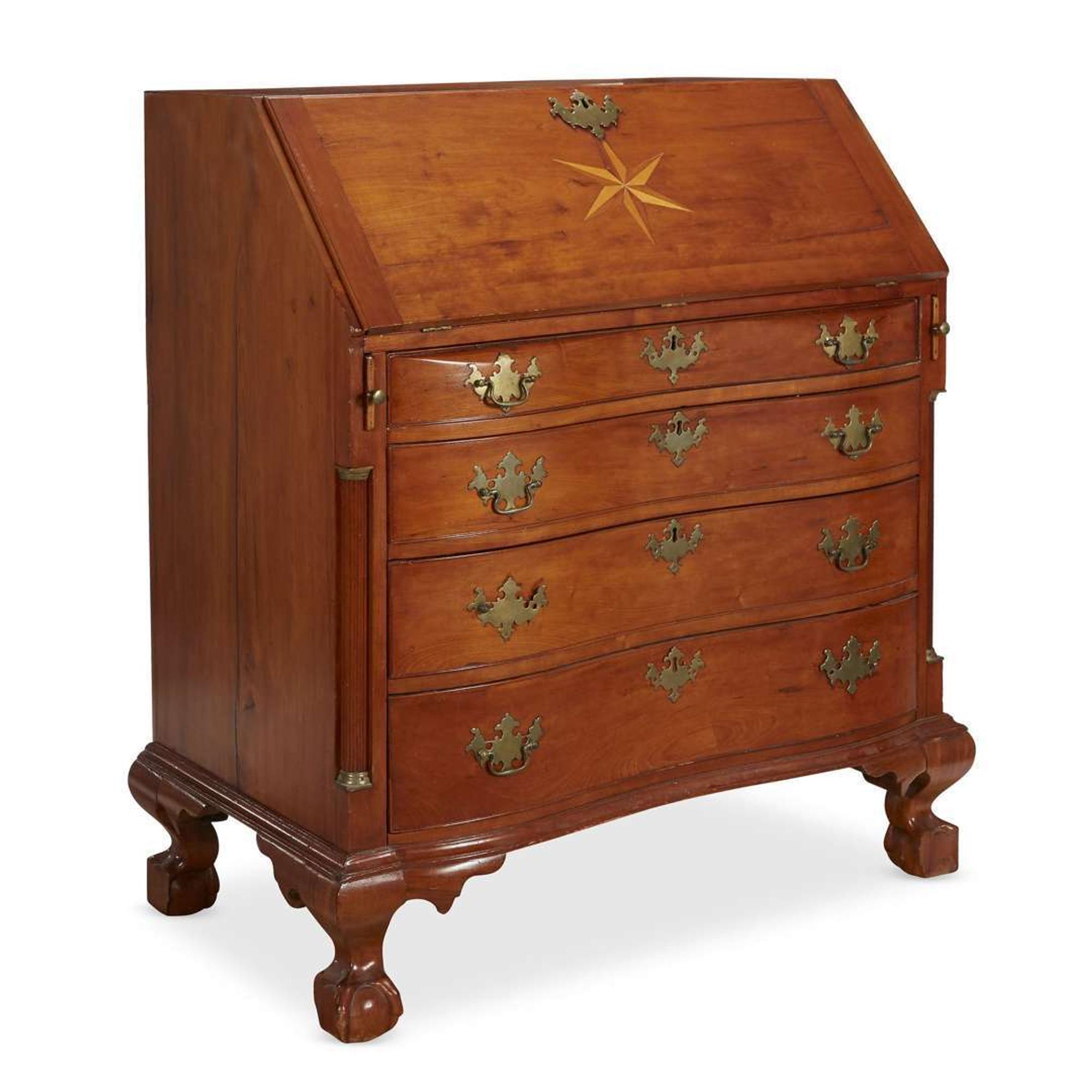 Chippendale cherrywood oxbow slant-front desk probably Connecticut, circa 1780