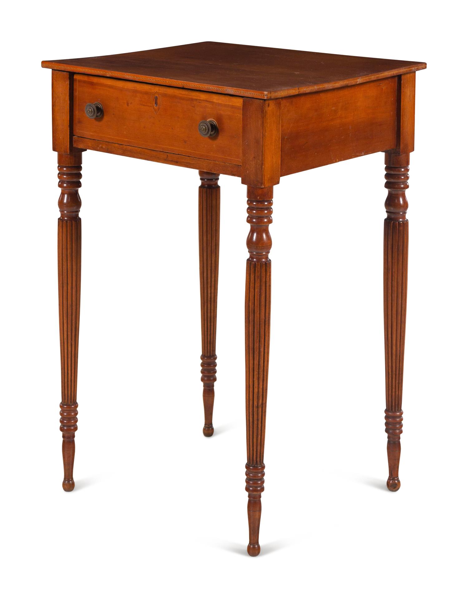 A Federal Turned and Inlaid Cherrywood Side Table