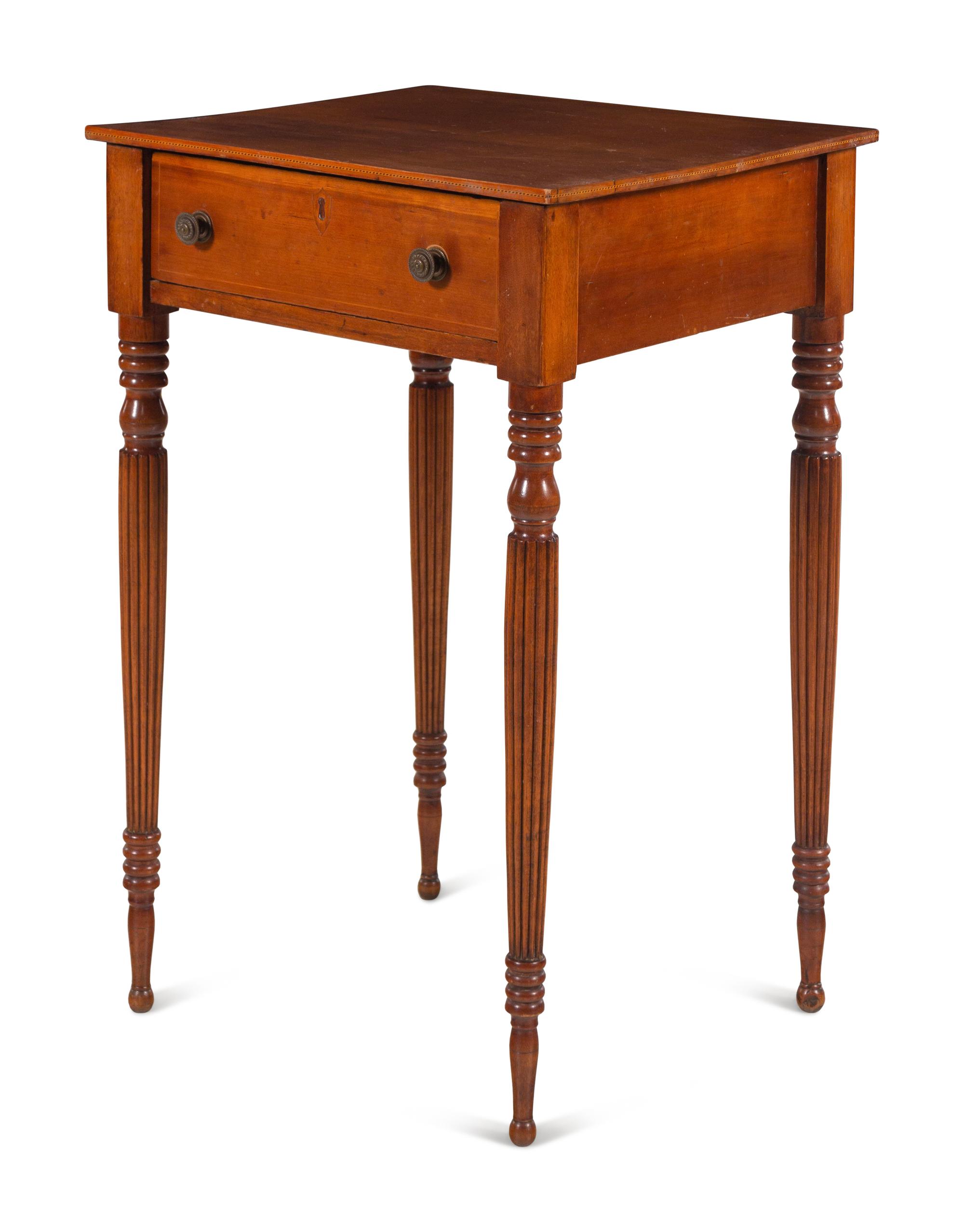 A Federal Turned and Inlaid Cherrywood Side Table