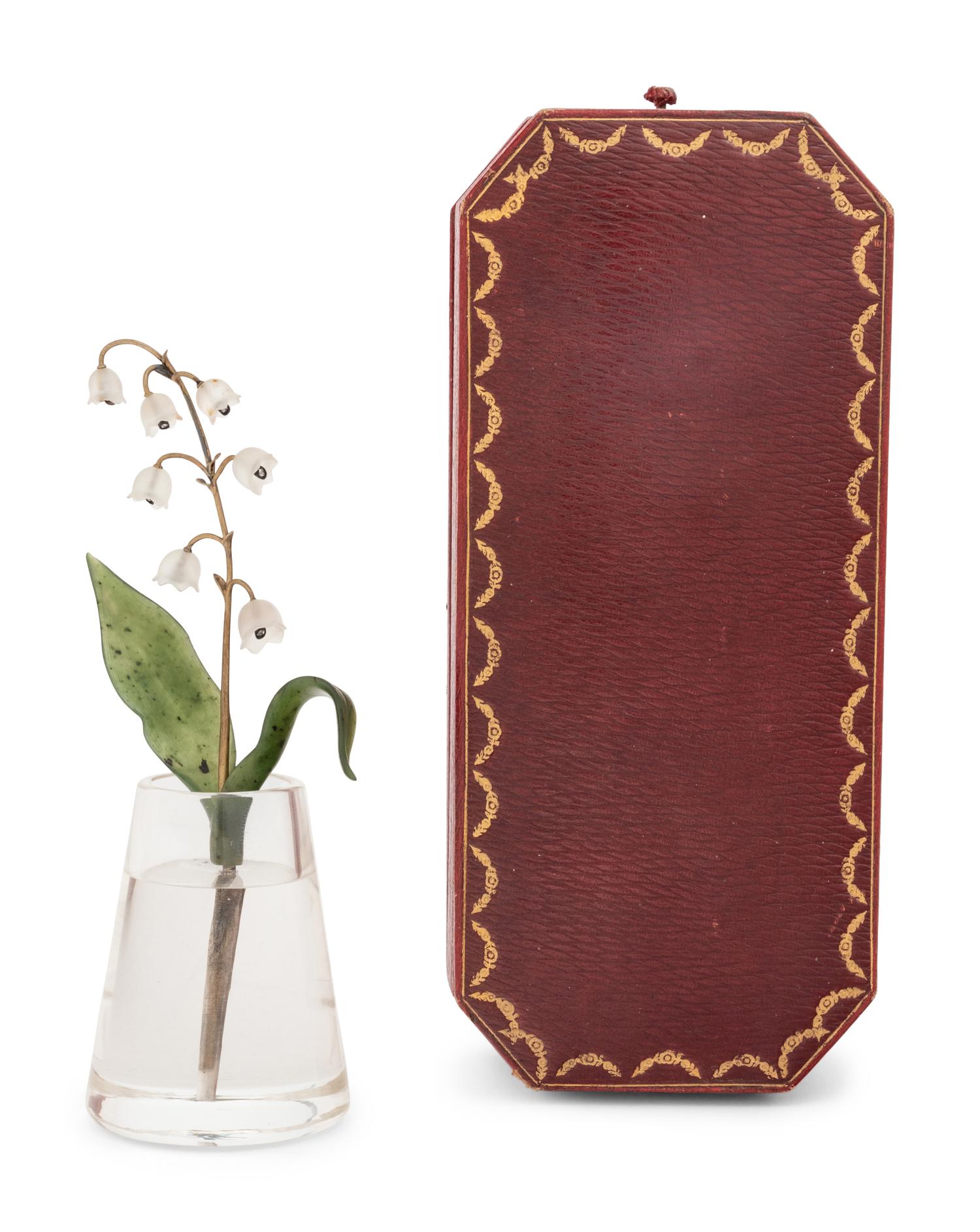An Important Cartier Carved Rock Crystal, Aventurine and Moonstone Lily of the Valley Flower Study