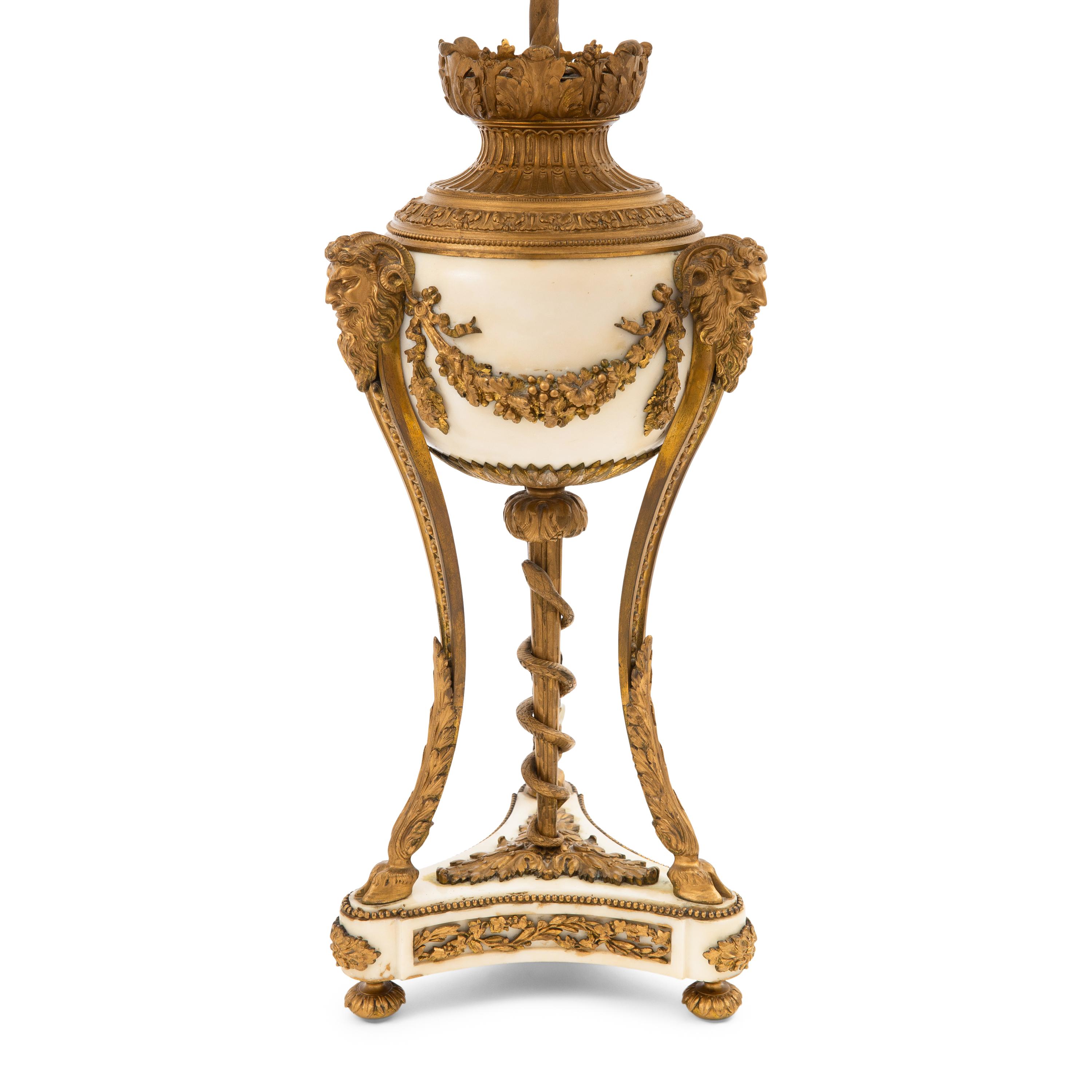Pair of Louis XVI Style Gilt Bronze and White Marble Table Lamps