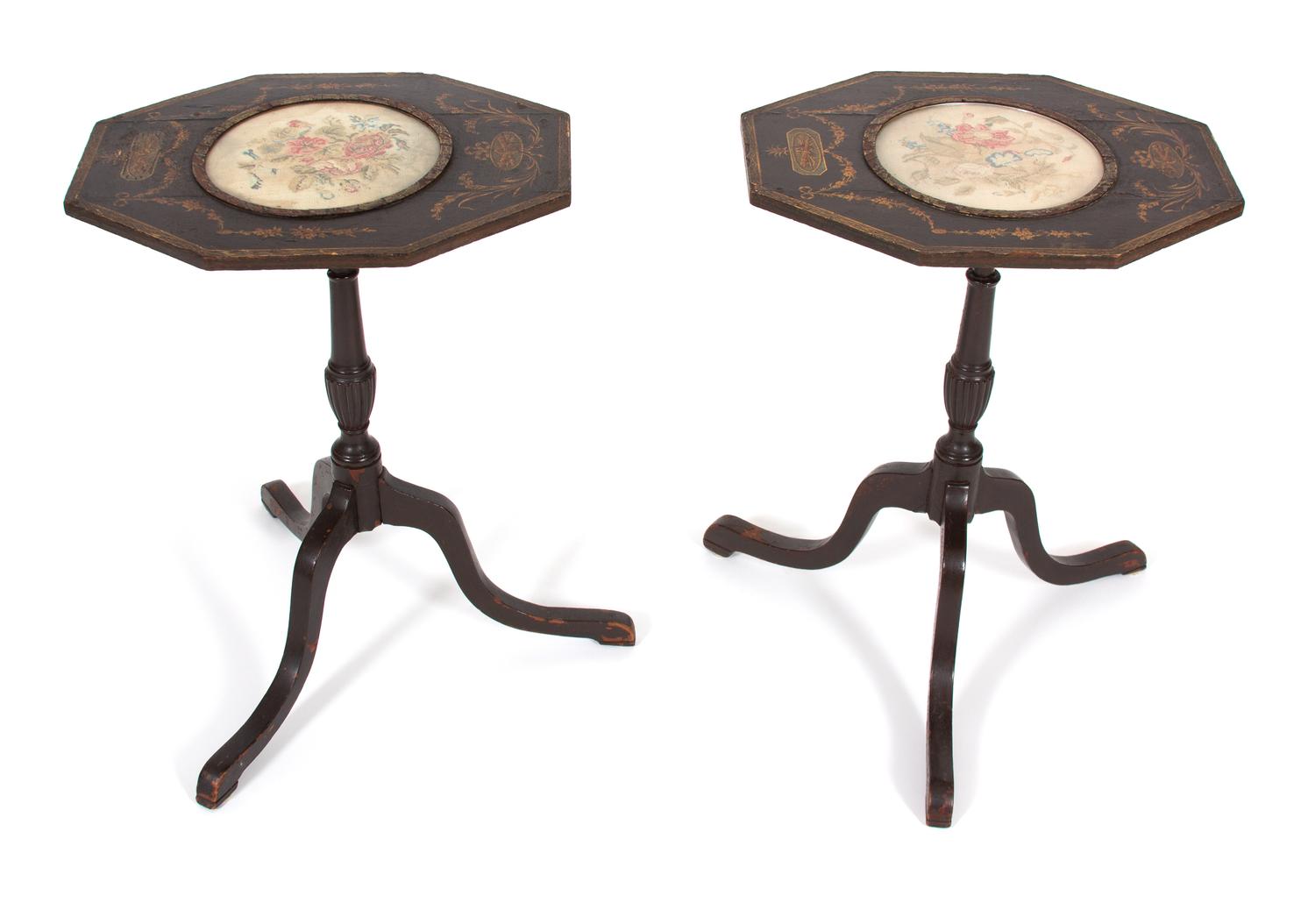 A Pair of Regency Ebonized and Gilt Pole Screens Converted to Tilt-top Tables — 19TH CENTURY