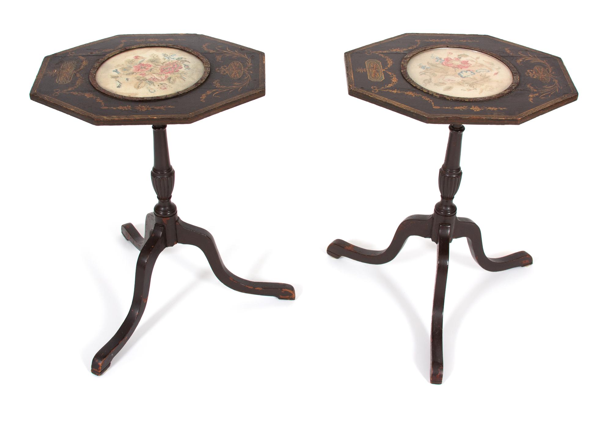 A Pair of Regency Ebonized and Gilt Pole Screens Converted to Tilt-top Tables — 19TH CENTURY