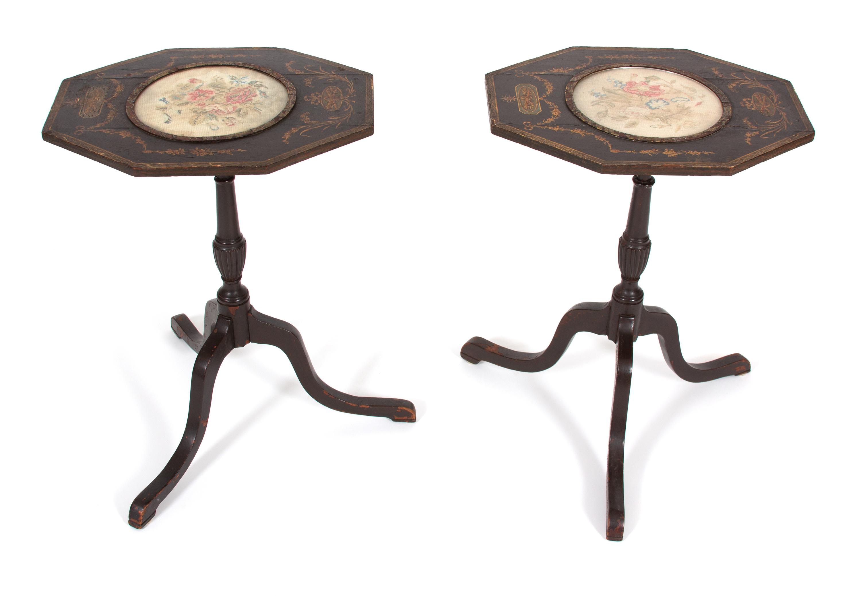 A Pair of Regency Ebonized and Gilt Pole Screens Converted to Tilt-top Tables — 19TH CENTURY