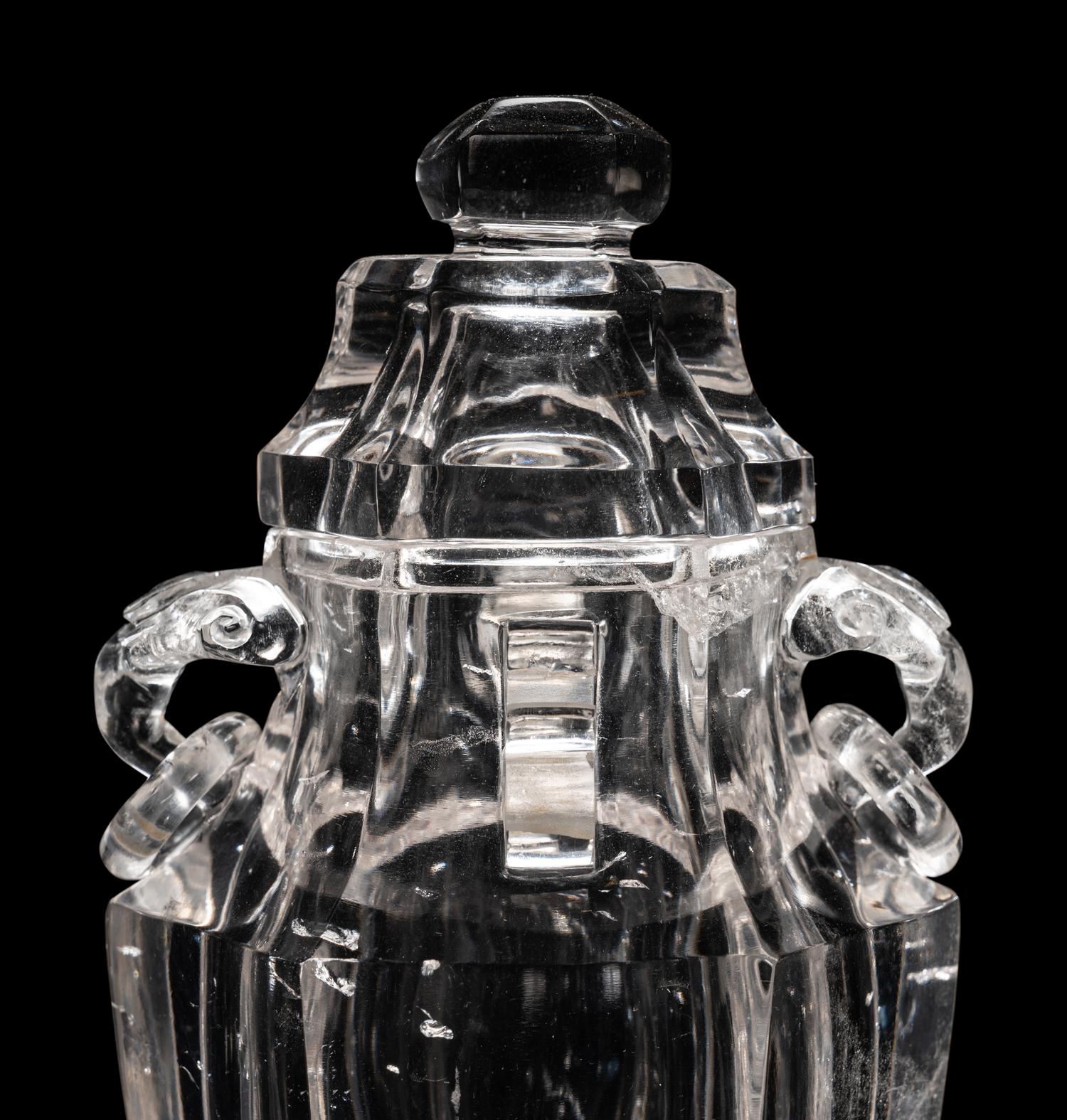 A Rock Crystal Hexagonal Vase and Cover