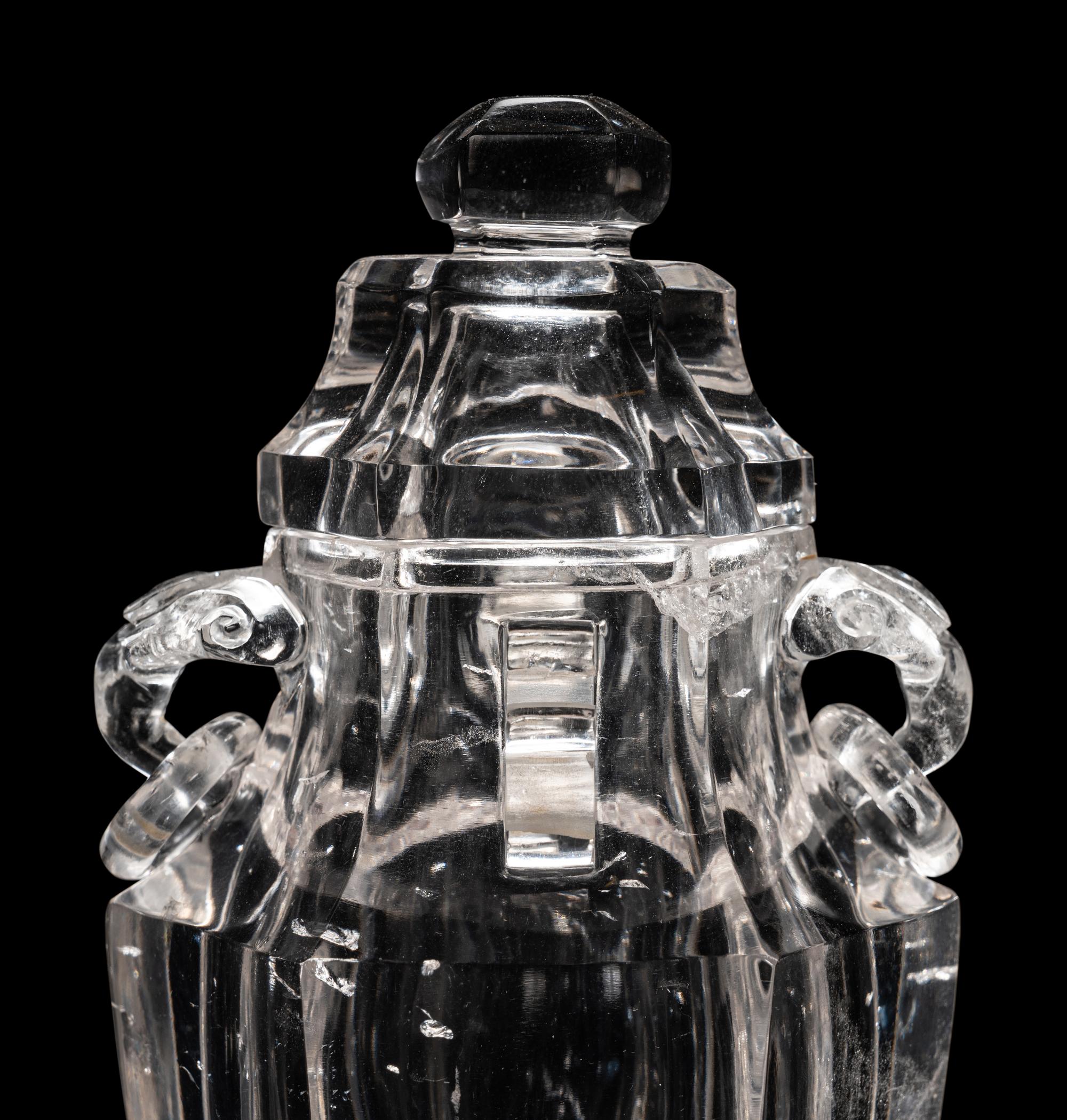 A Rock Crystal Hexagonal Vase and Cover