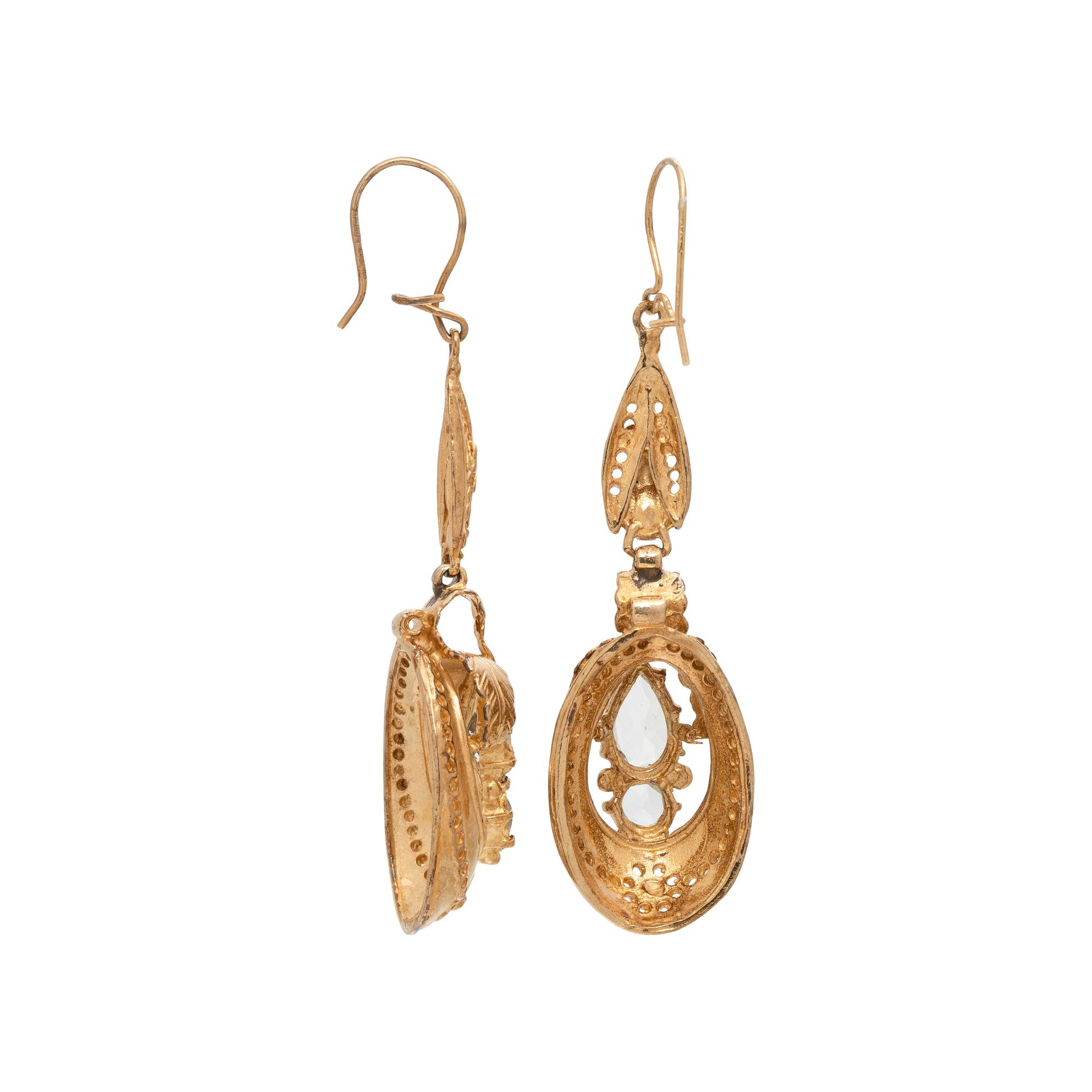YELLOW GOLD AND AQUAMARINE PENDANT EARRINGS