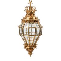 A Pair of French Neoclassical Style Gilt Bronze and Etched Glass Hall Lanterns