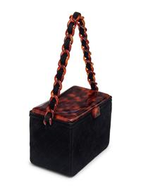 Chanel Box Bag in Black Suede with Faux Tortoiseshell Bakelite Details