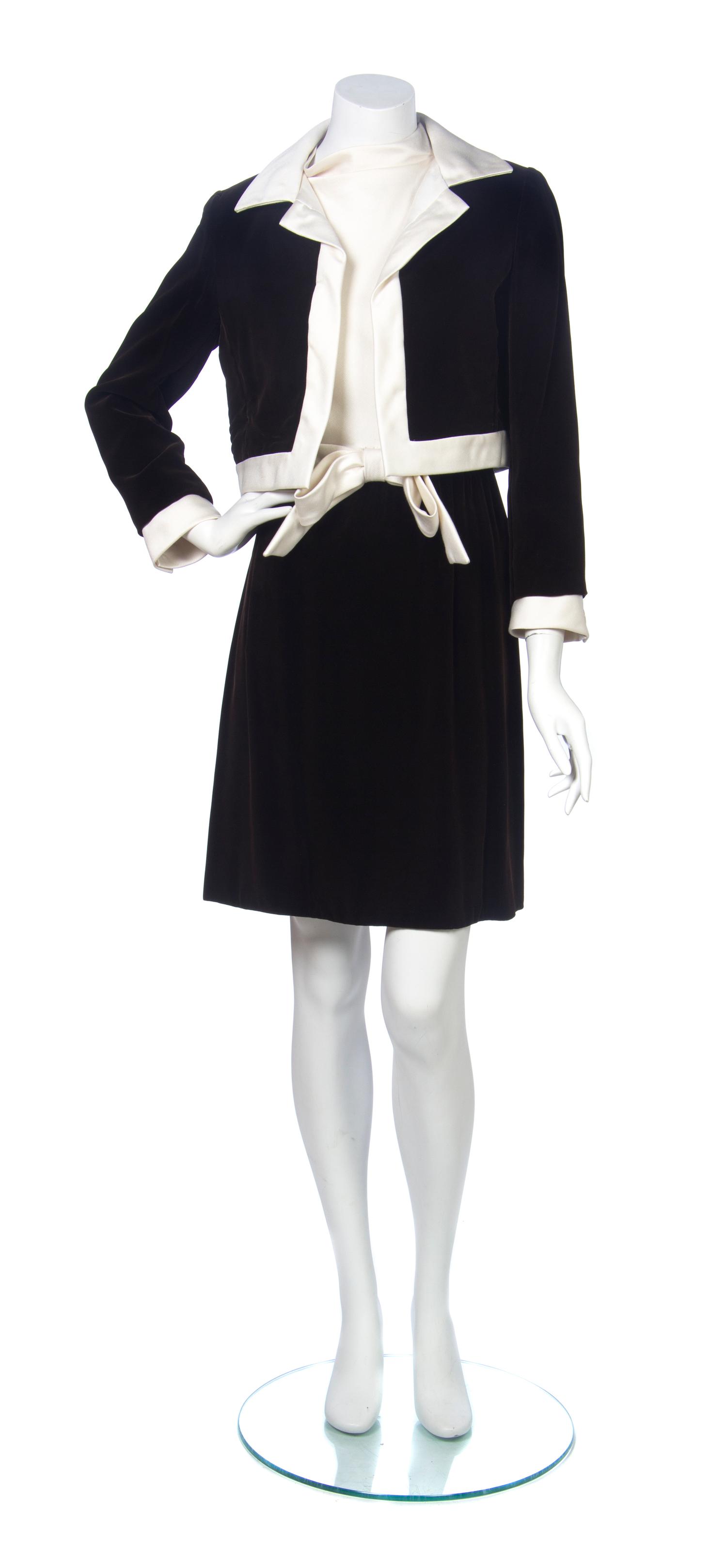 A Maisonette Brown Velvet Dress Ensemble,