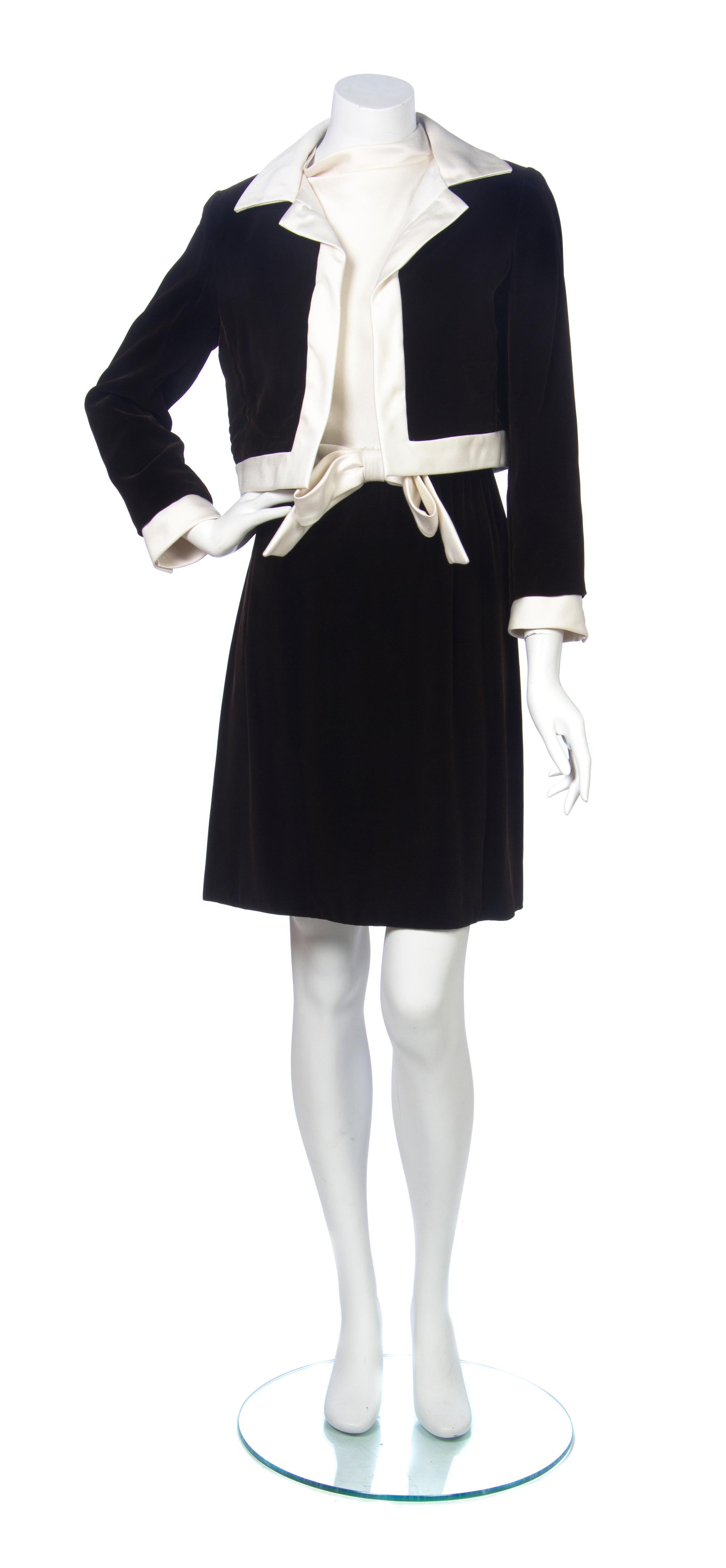 A Maisonette Brown Velvet Dress Ensemble,