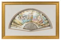 A French Silver and Painted Silk Fan Width overall 23 inches. — 19TH CENTURY
