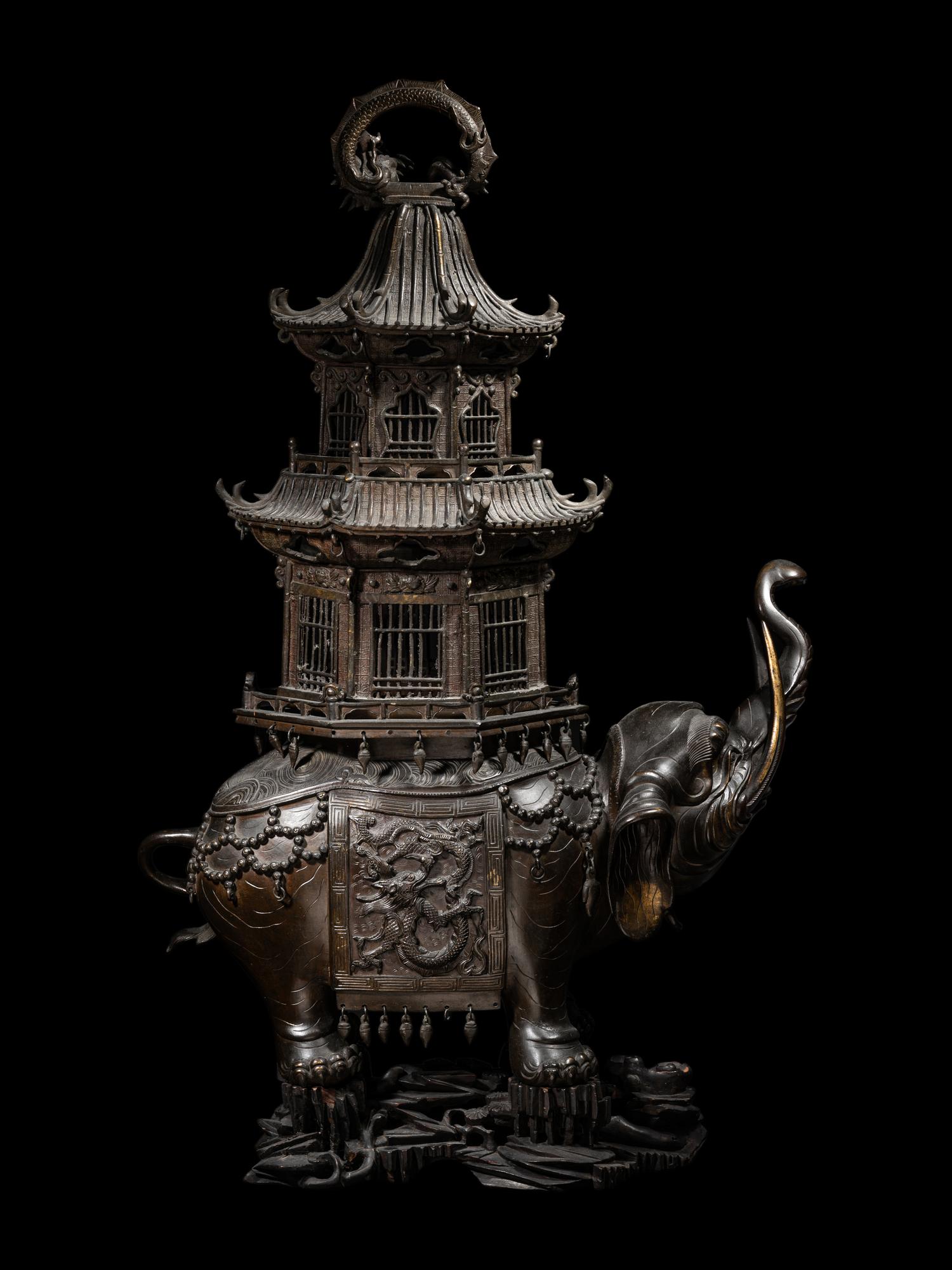 A Japanese Bronze Elephant-Form Incense Burner