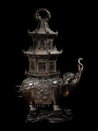A Japanese Bronze Elephant-Form Incense Burner