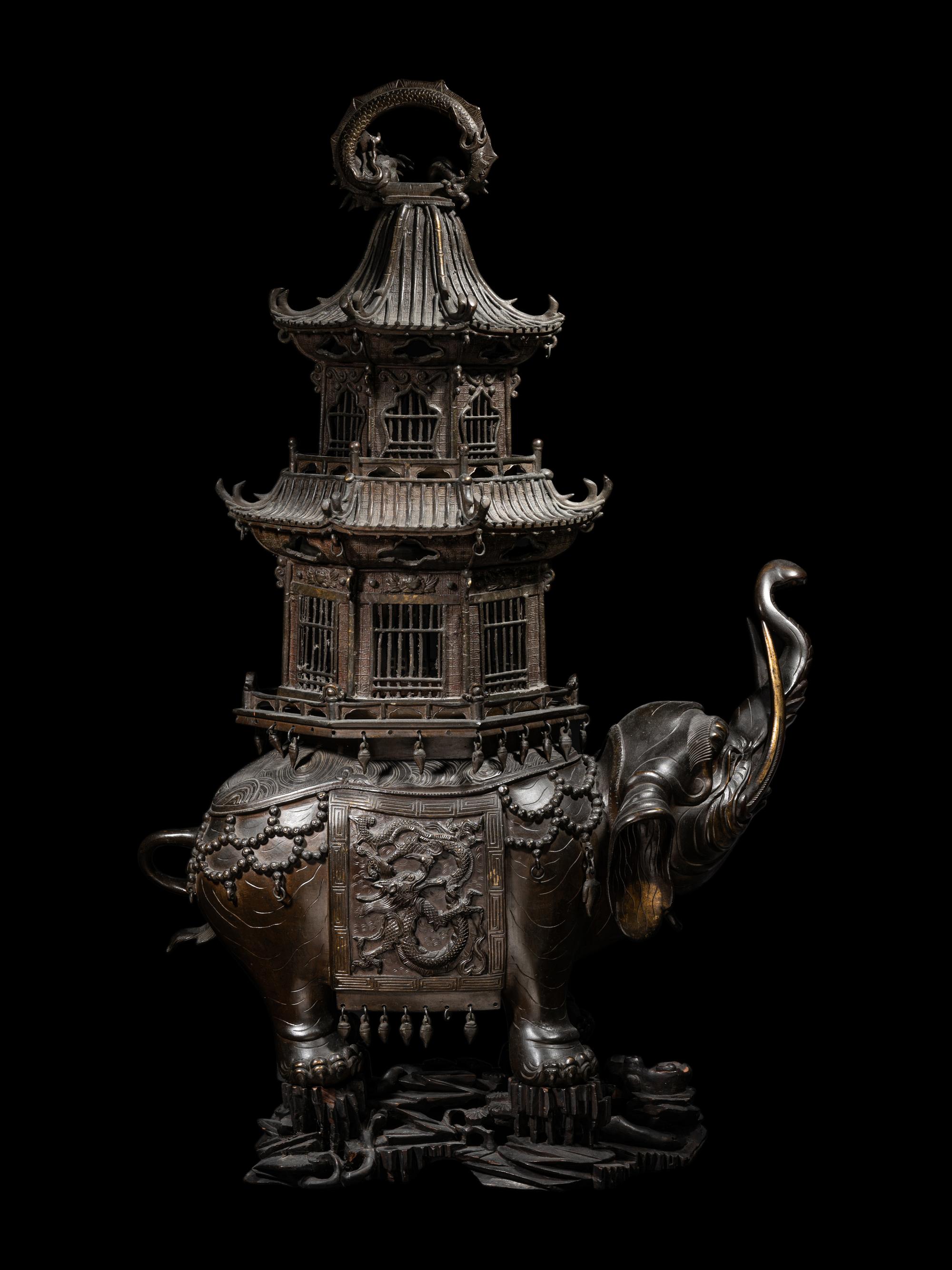 A Japanese Bronze Elephant-Form Incense Burner