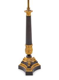 A Louis Philippe Gilt and Patinated Bronze Oil Lamp Converted to Electricity
