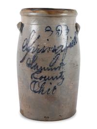 An Ohio Cobalt Decorated Three Gallon Stoneware Crock