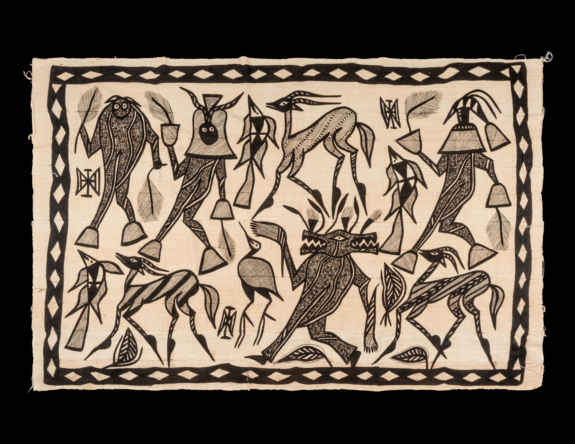 A Senufo Painted Mud Cloth Wall Hanging