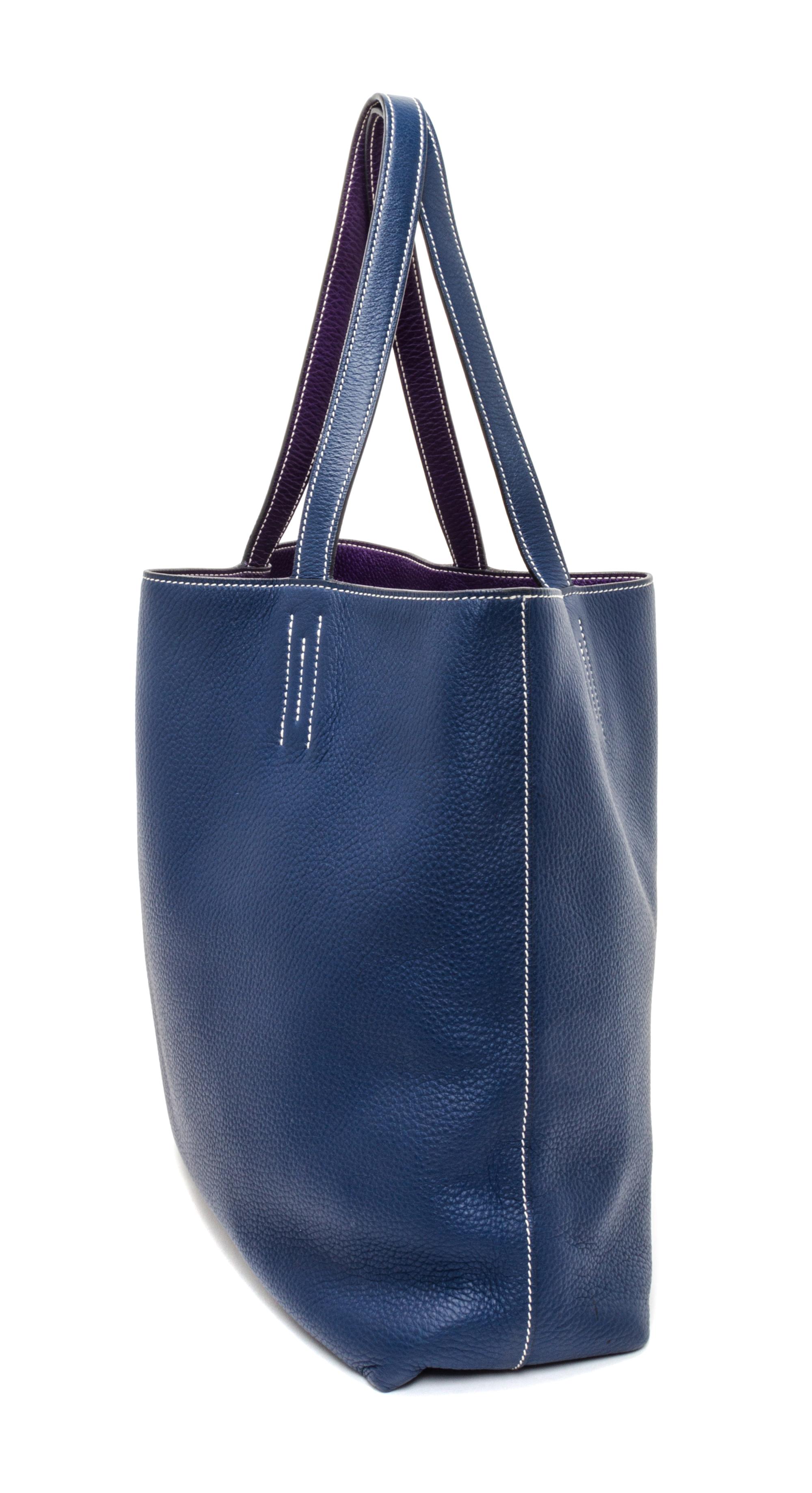 An Hermes Bleu/Violet 45cm Taurillon Clemence Double Sens Tote, 17.5" x 15.5" x 5".