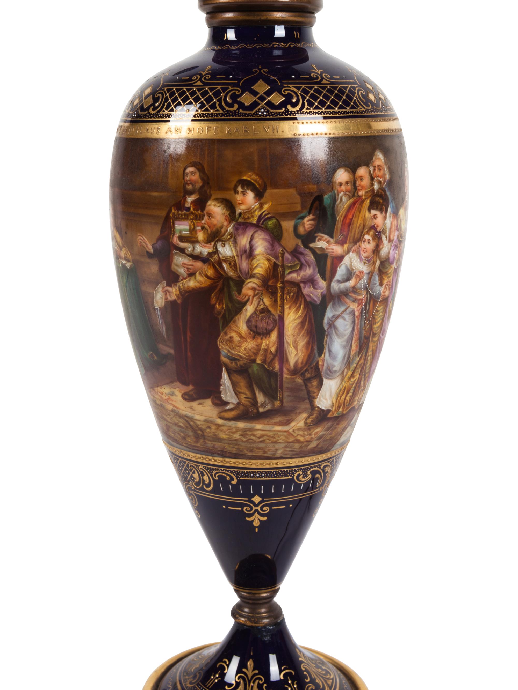 A Vienna Painted and Parcel Gilt Porcelain Vase Mounted as a Lamp