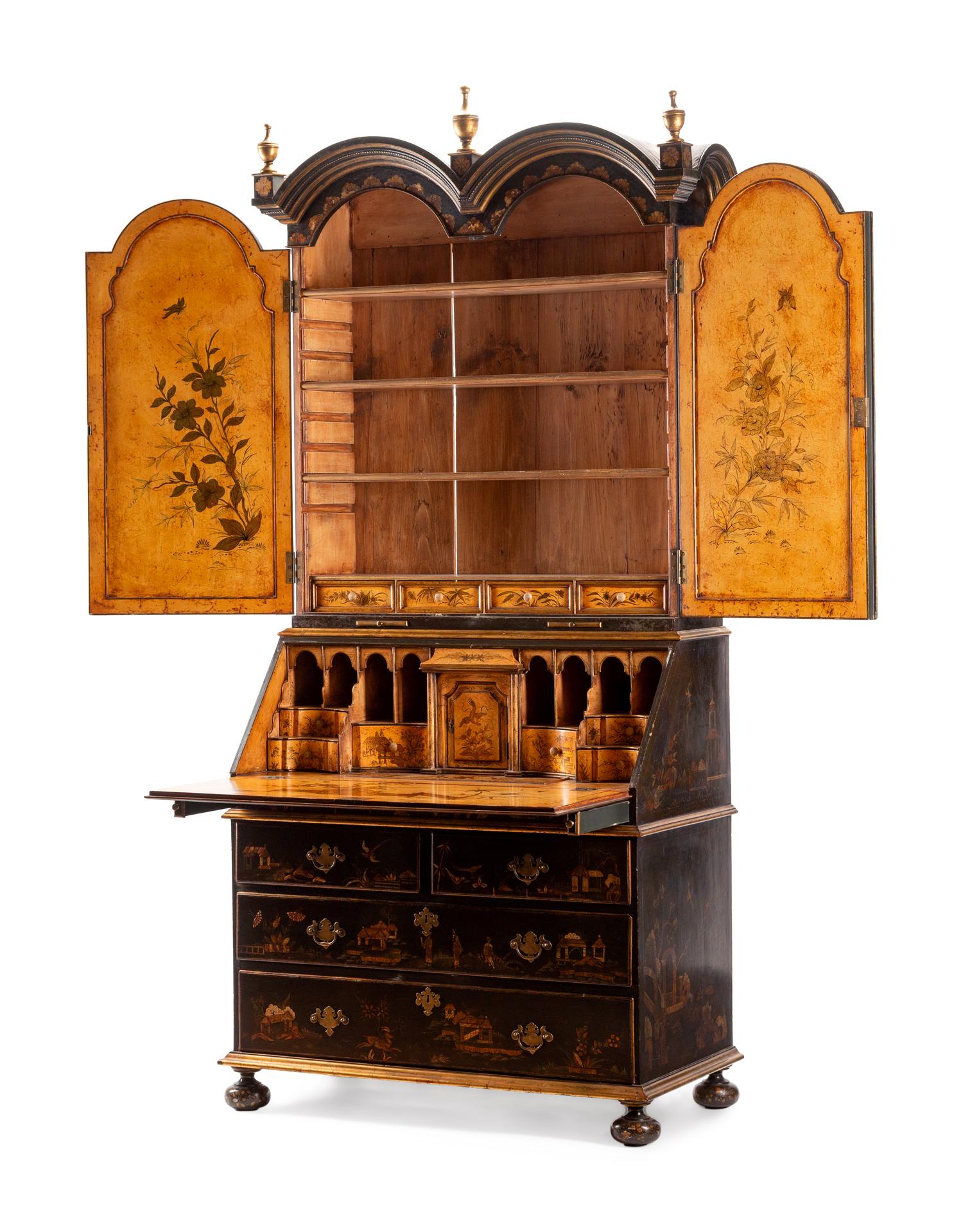 A George II Style Chinoiserie Lacquered Secretary Bookcase