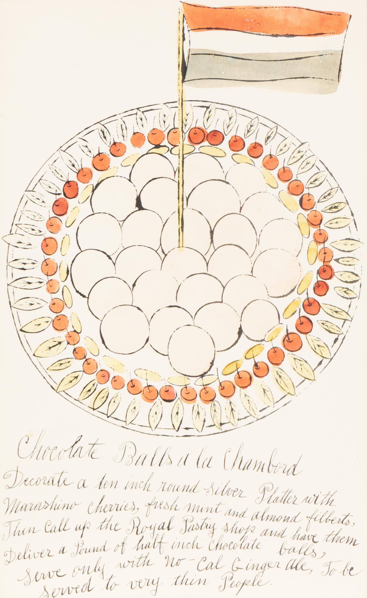 Andy Warhol (American, 1928-1987) — Roast Iguana and Chocolate Balls a la Chambord (two works from Wild Raspberries ), 1959
