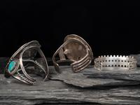 Navajo and Zuni Silver Cuff Bracelets with Inlay