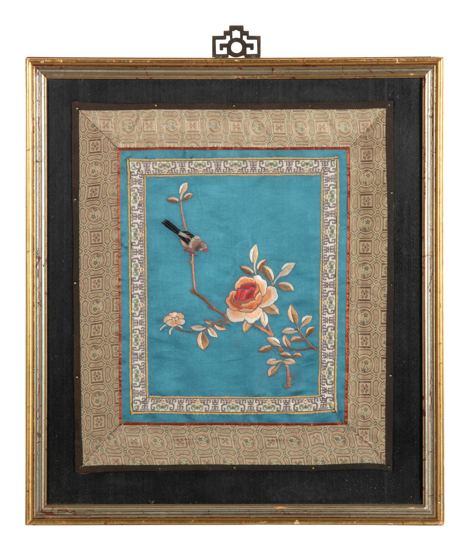 Three Chinese Embroidered Silk Panels