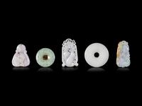 Fourteen Chinese Jadeite Pendants
