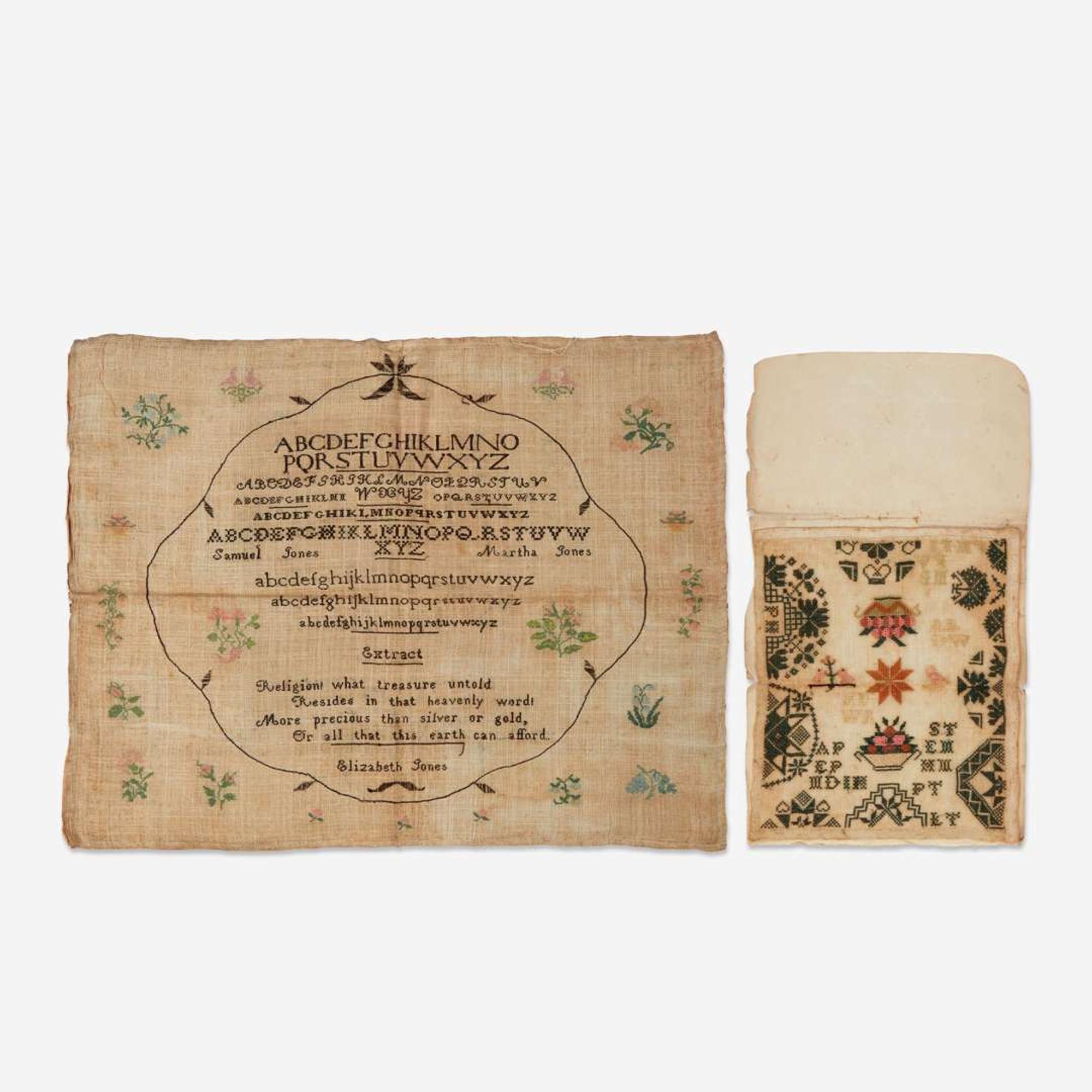 Two Quaker needlework samplers Southeastern Pennsylvania, early 19th century