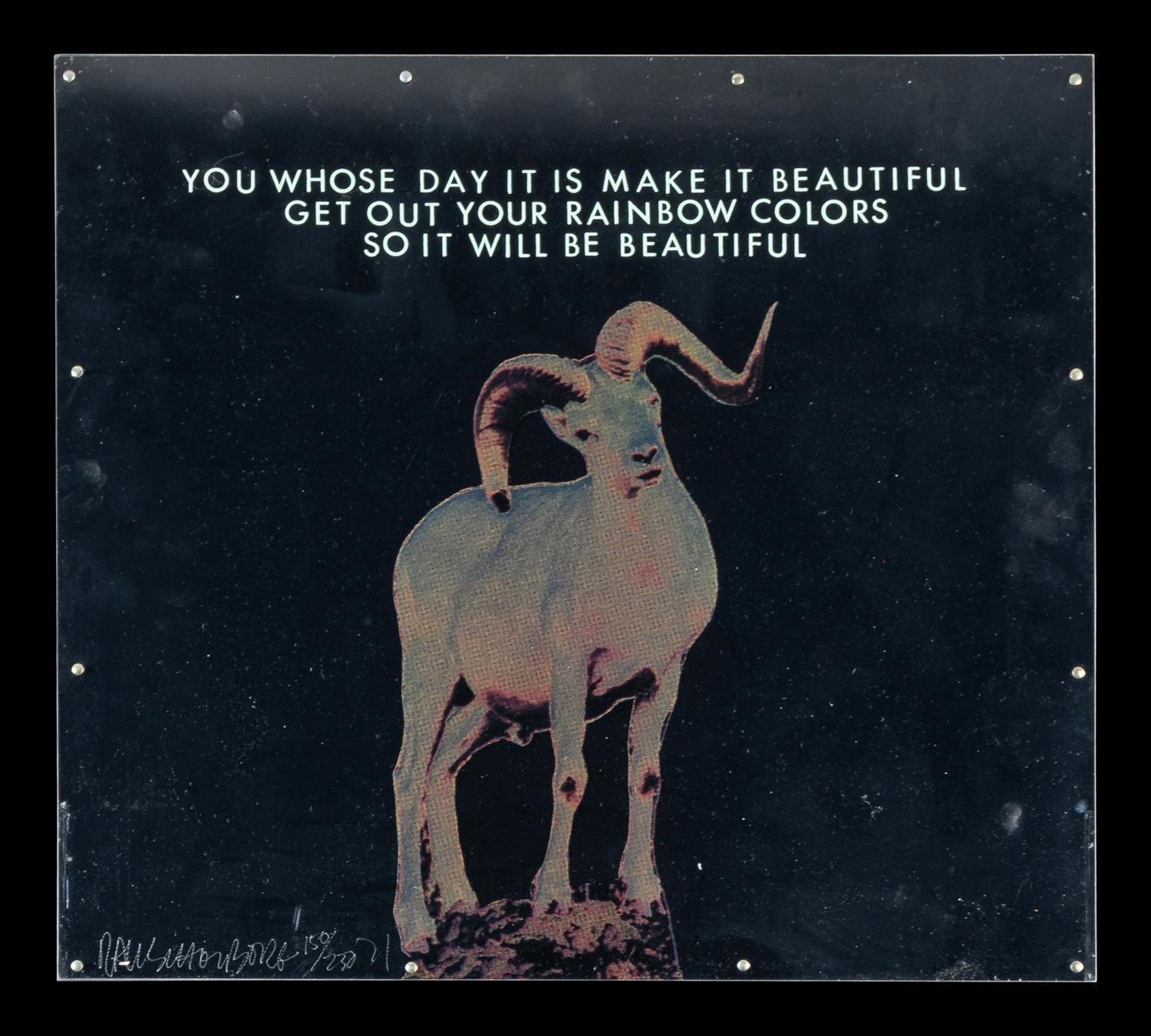 Opal Gospel (complete set of ten screenprints in colors on movable acrylic panels with the original Lucite base and screenprinted stainless steel cover), 1971