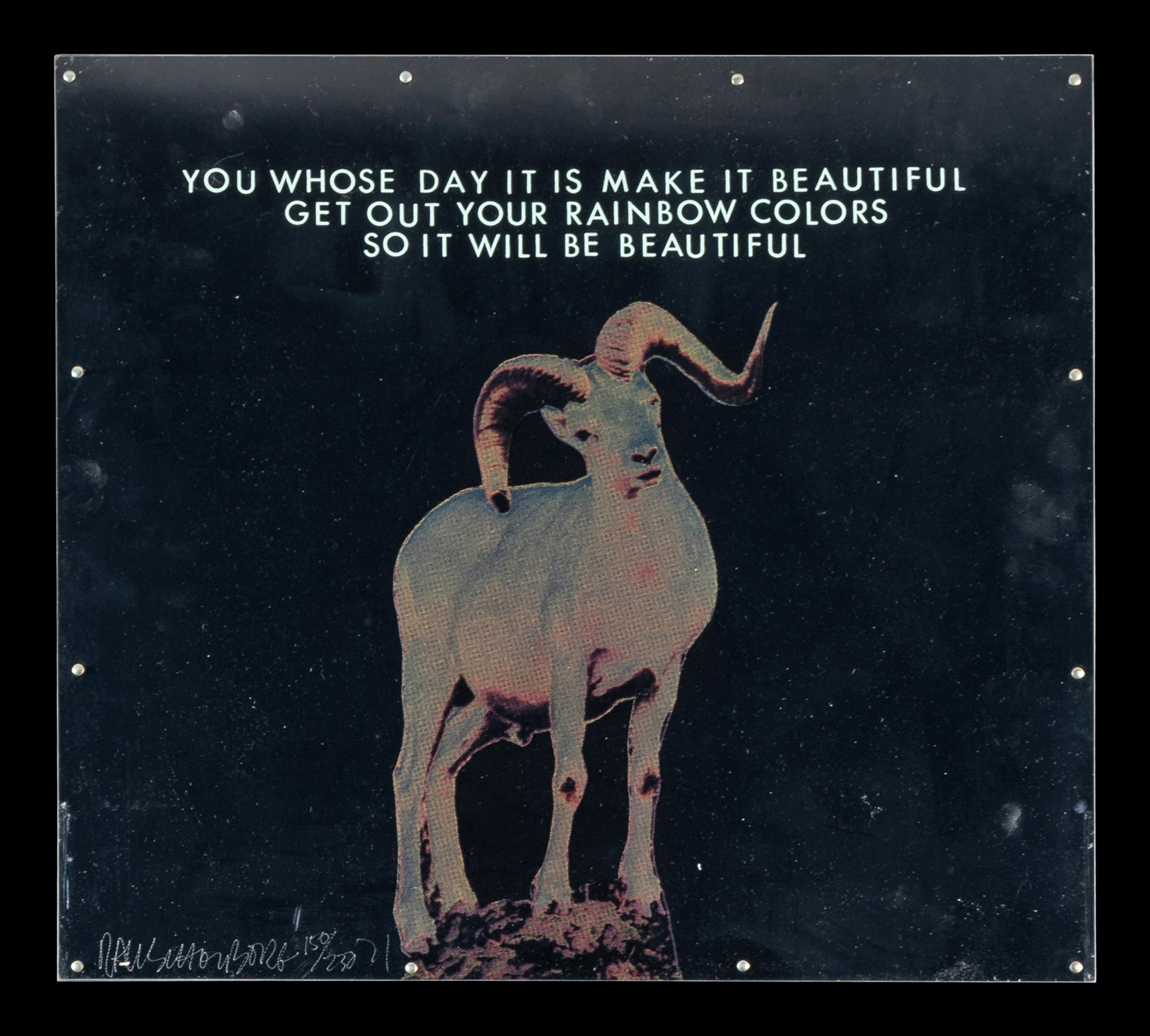 Opal Gospel (complete set of ten screenprints in colors on movable acrylic panels with the original Lucite base and screenprinted stainless steel cover), 1971