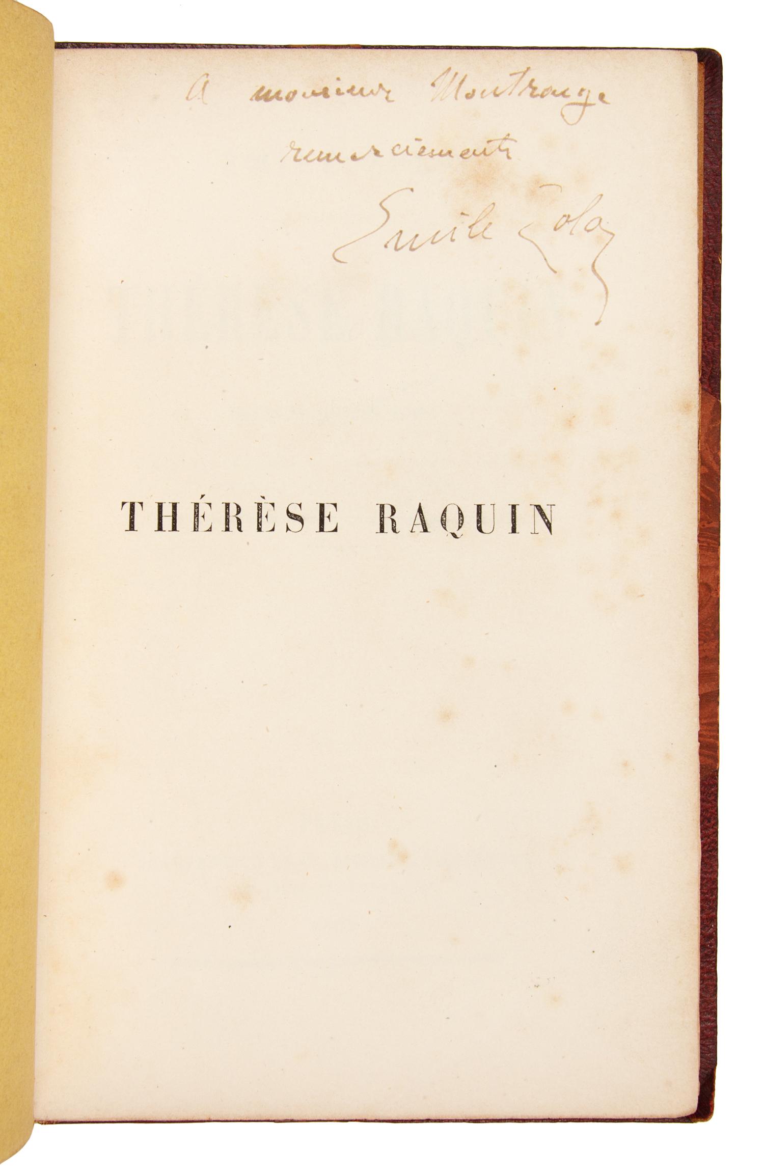 ZOLA, Emile (1840-1902). Thérèse Raquin. Paris: Charpentier et Cie, 1873.