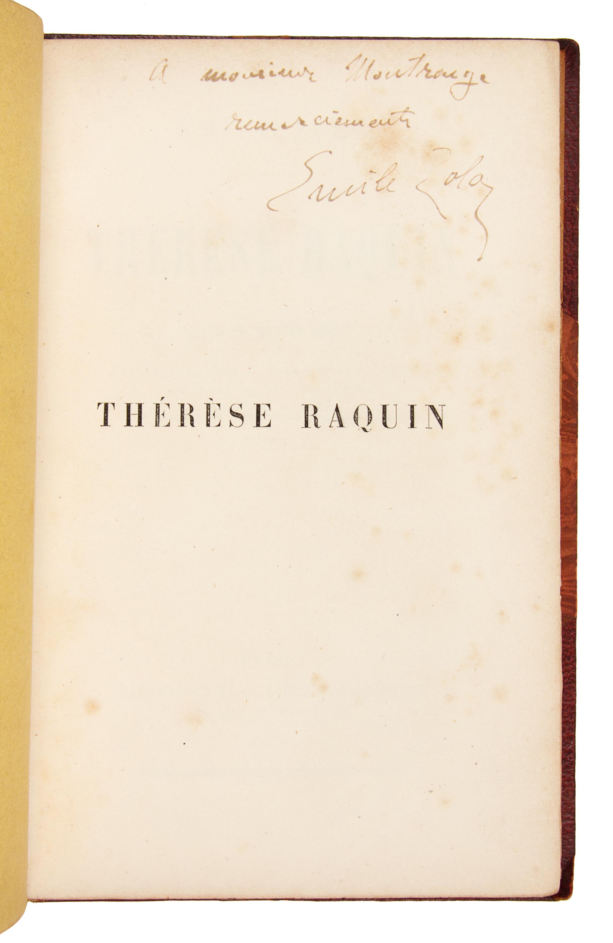 ZOLA, Emile (1840-1902). Thérèse Raquin. Paris: Charpentier et Cie, 1873.